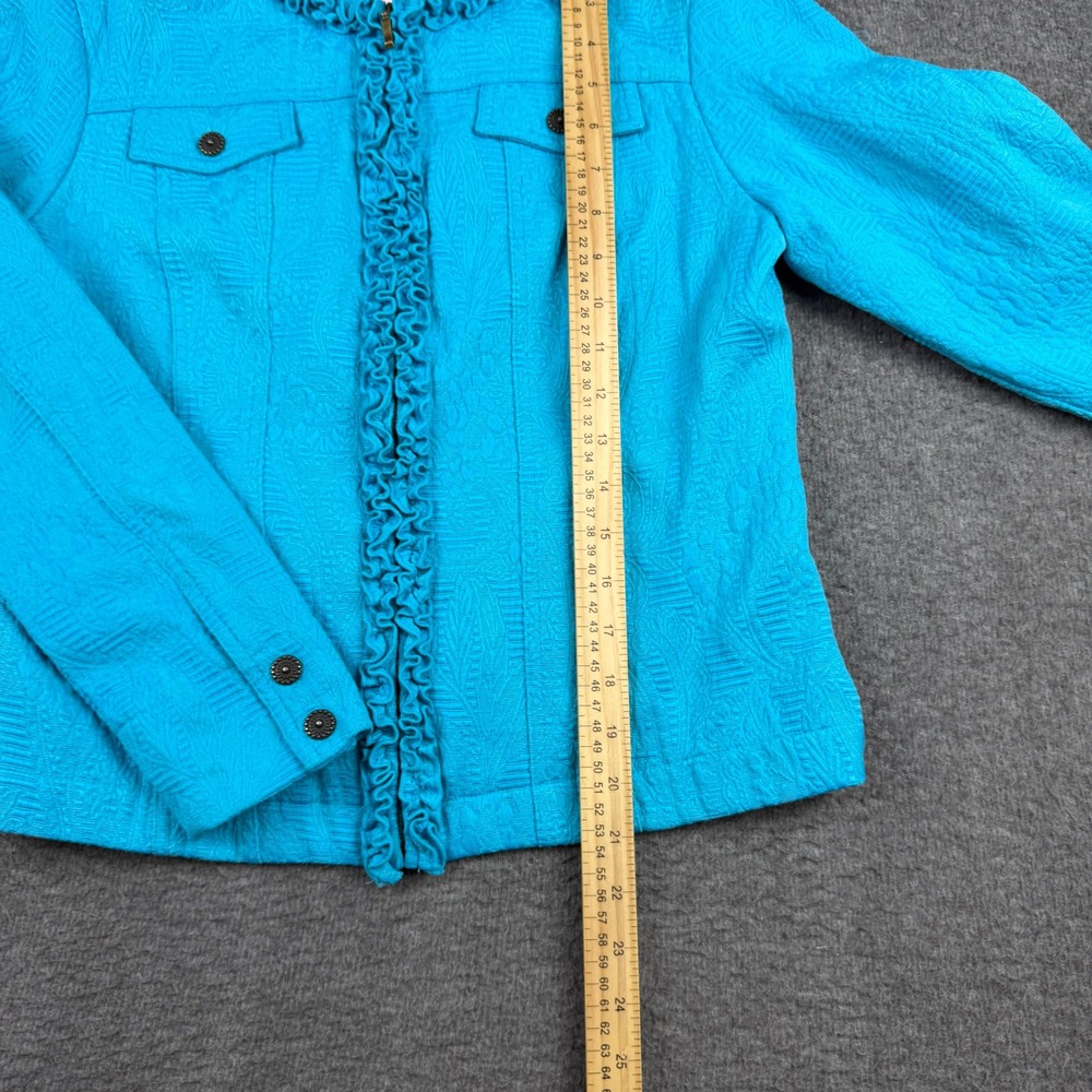 Ruby Rd Women's Turquoise Blue Textured Ruffle Zip Front Jacket Size 6 - Picture 5 of 5